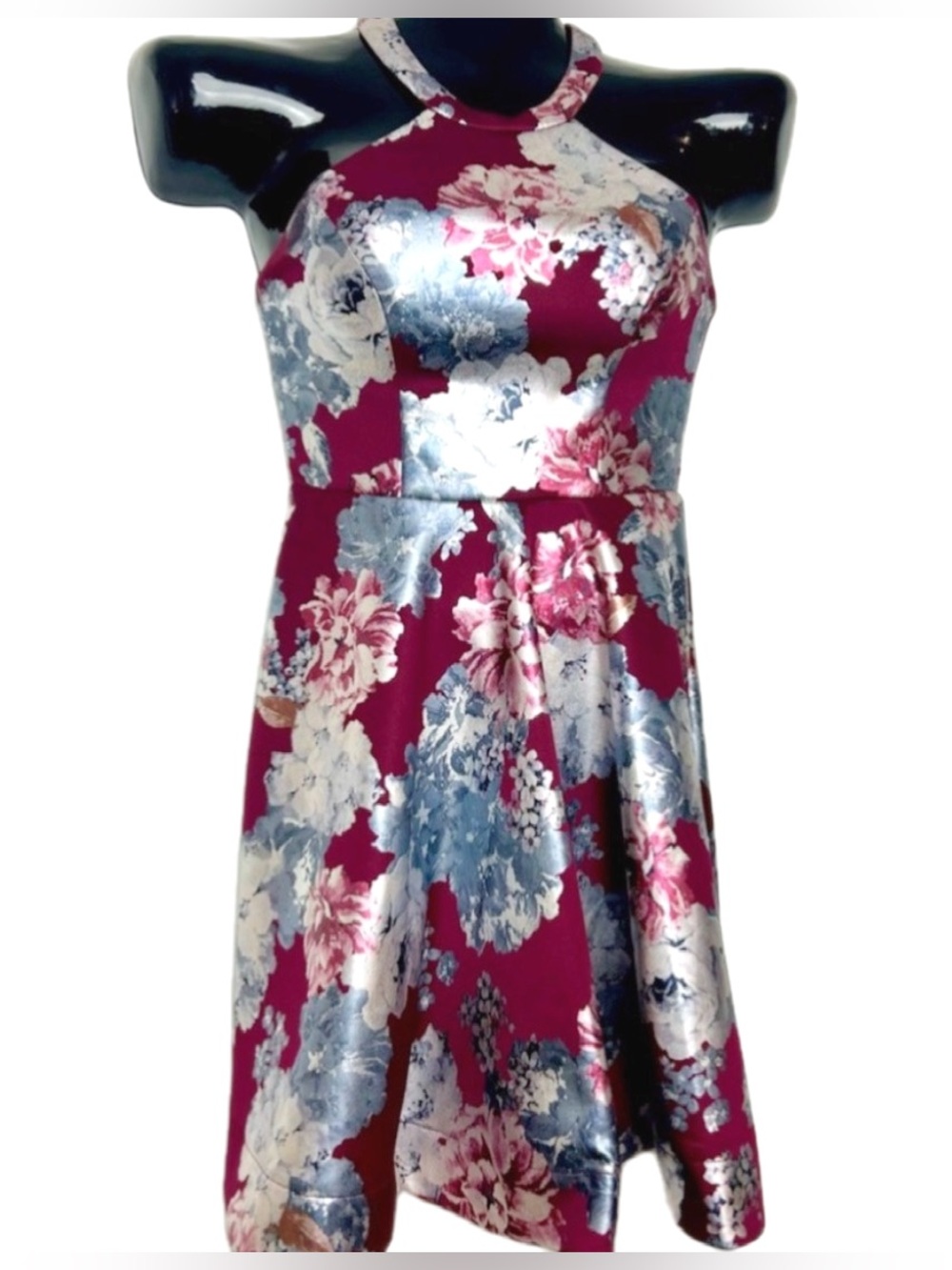 Sequin Hearts Burgundy and Silver Floral Dress
